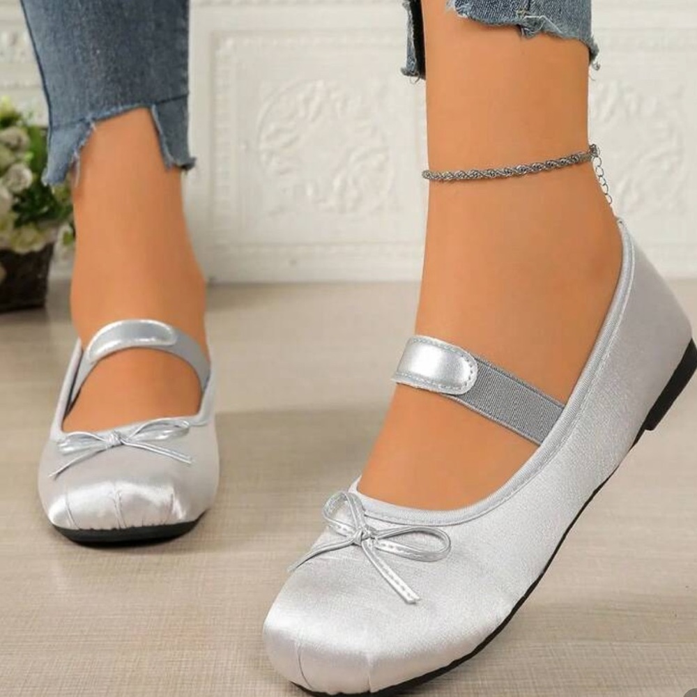 Silver Satin Ballet Flats